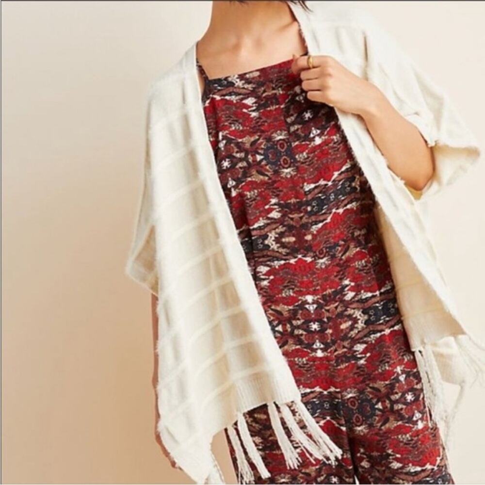 Anthropologie Akemi Kin Miette Cream Chenille Fringe Kimono OS